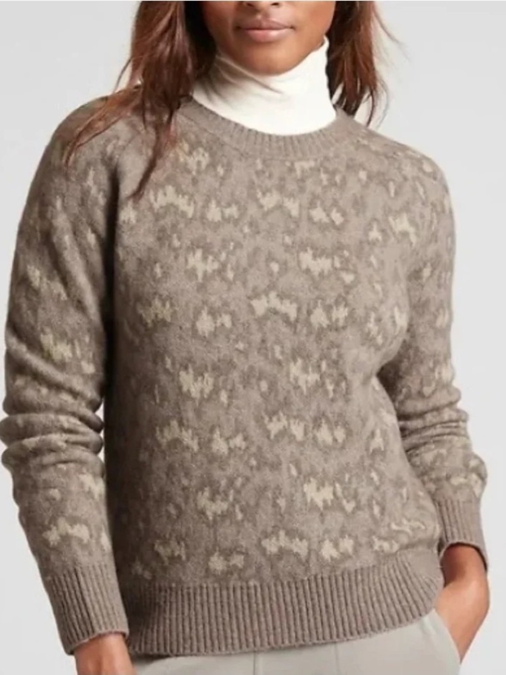 Athleta Taupe Patterned Crewneck Sweater